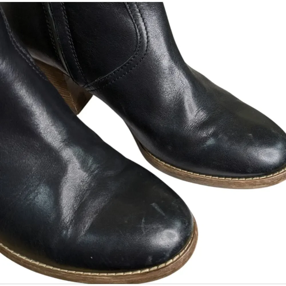 Madewell 1937 Winston Ankle Boots 10 Black Leather Heeled Booties Side Zipper